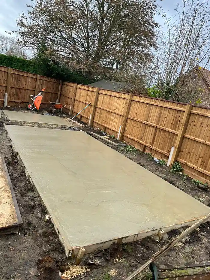 freshly laid concrete base